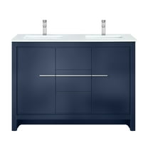Lafarre 48 in W Navy Blue Double Bath Vanity, White Quartz Top and Chrome Faucet Set