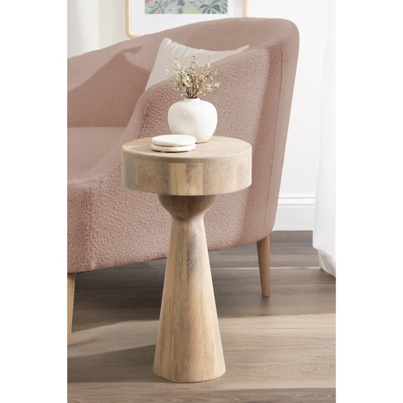 Kate and Laurel Solbrett Transitional Sophisticated Round Side Table, 12 x 12 x 22, Light Natural, Sculptural Living Room End Table with Unique Pedestal Table Design for Use as Bedroom Nightstand