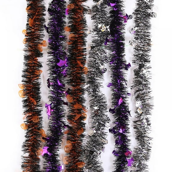 9.18ft Halloween Tinsel Garland Black Orange and Purple Shiny Garland Halloween Party Decorations