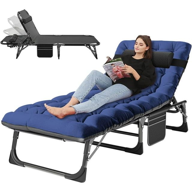 ABORON 5 Positions Camping Cots for Adults,Outdoor Folding Sleeping Cot/Mat,Folding Chaise Lounge Chair with Pillow,Portable Reclining Chair