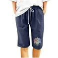 thumbnail image 2 of CALAFEBILA Womens Bermuda Shorts Plus Size Cotton Linen Drawstring Casual Womens Plus Shorts with Pockets, 2 of 4