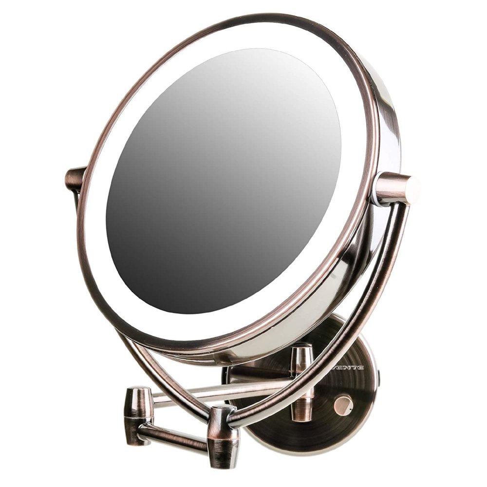 Ovente Wall Mount Lighted Makeup Mirror 9.5 Inch 1X 10X Magnifier 360