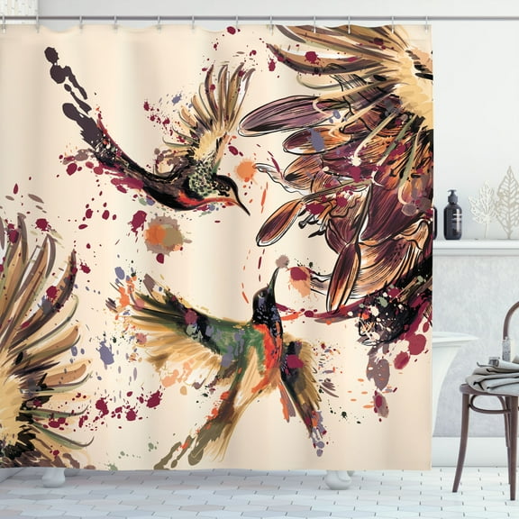 Ambesonne Hummingbird Shower Curtain, Art Lily Flowers Birds, 69"Wx70"L, Pale Peach