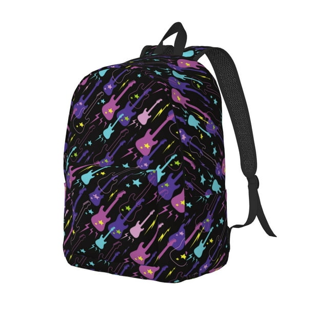 Balery Colorful Guitar Mochila Clásica Impresa Básica para Viaje, Mochila Escolar Resistente al Agua, Mochila de Lona con Correas Ajustables-Small