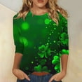 thumbnail image 2 of Diufon T-Shirts de la Saint-Patrick pour Femmes Décontractés Grande Taille Imprimé Trèfle Manches 3/4 Col Rond, 2 of 5