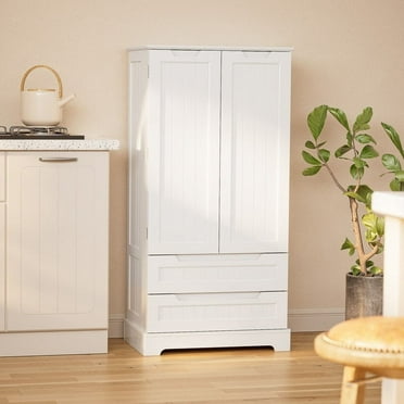 Gizoon Kitchen Storage Pantry Cabinet, Freestanding Bathroom Storage Cabinet with 2 Doors and Drawers White