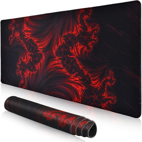 Red Flame Pattern Gaming Mouse Pad - Large Mouse Pad 31.5x15.75 Inch, Long Big Mouse Mat with Non-Slip Base, Extended Keyboard Mousepad, Perfect for Gamers, Office & Home