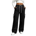 thumbnail image 2 of Womans Sweatpants Ndbuld Women's Casual Solid Color Drawstring Elastic Waist Sweatpants Cuffed Side Pockets Pants Black L, 2 of 7
