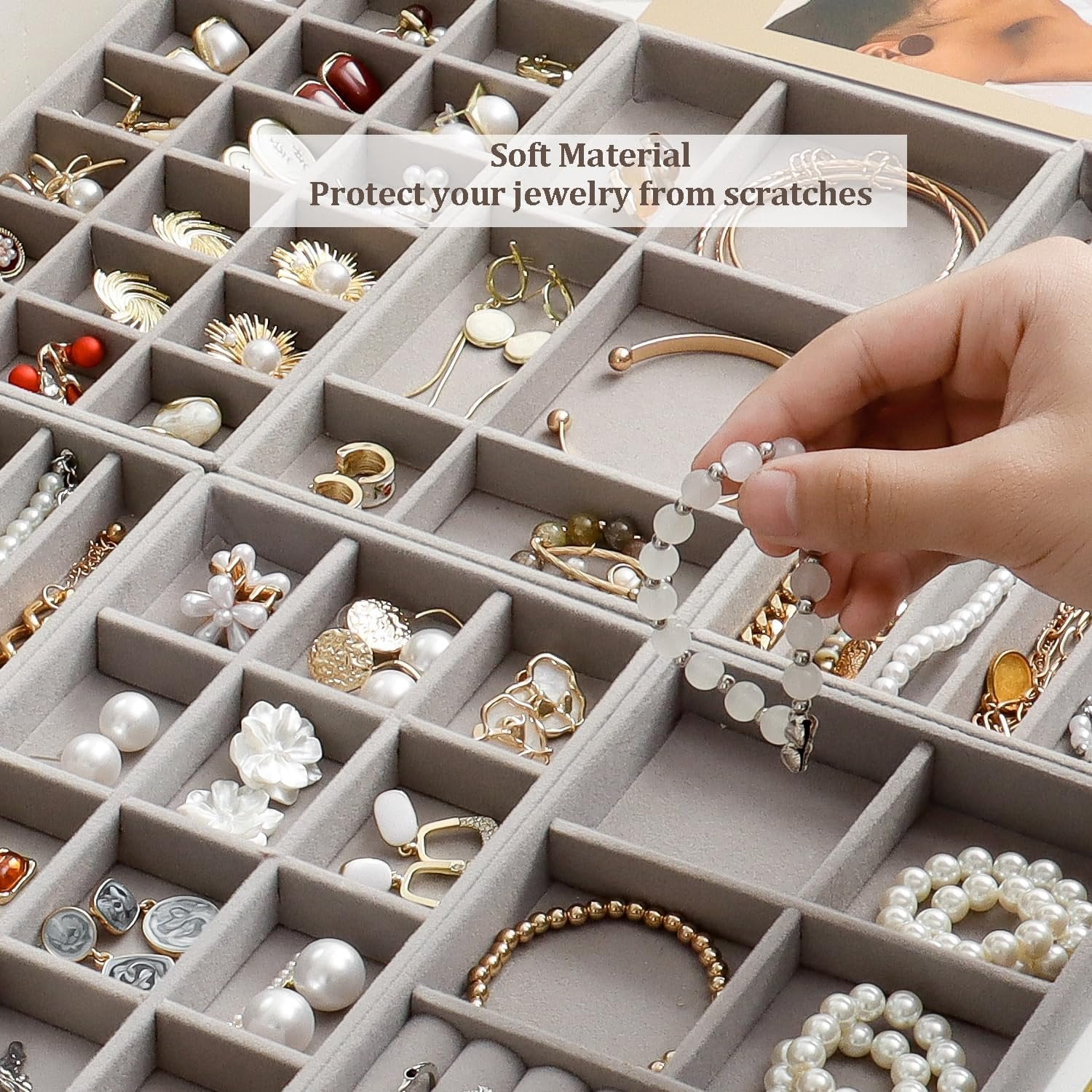 Stackable  Organizer Trays Set of 9, Small   Organizers Earring Necklace Ring Bracelet Display Case Storage for Drawer Dresser (Grey)