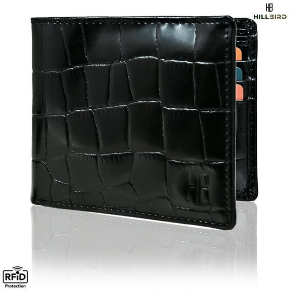 Genuine Leather Slim Bi-fold Wallets For Men RFID Blocking Holiday Gifts For Men with ID Windows & Card Holder (CROC-B-3011)