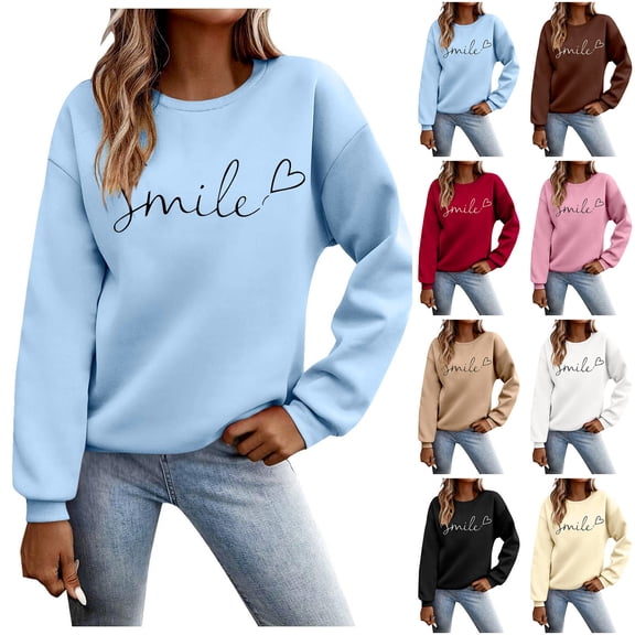 Danhjin Women's Print Sweatshirts Casual Loose Fashion Pullover Tops Fall Winter Long Sleeve Crew Neck Graphic Comfy Soft Shirts