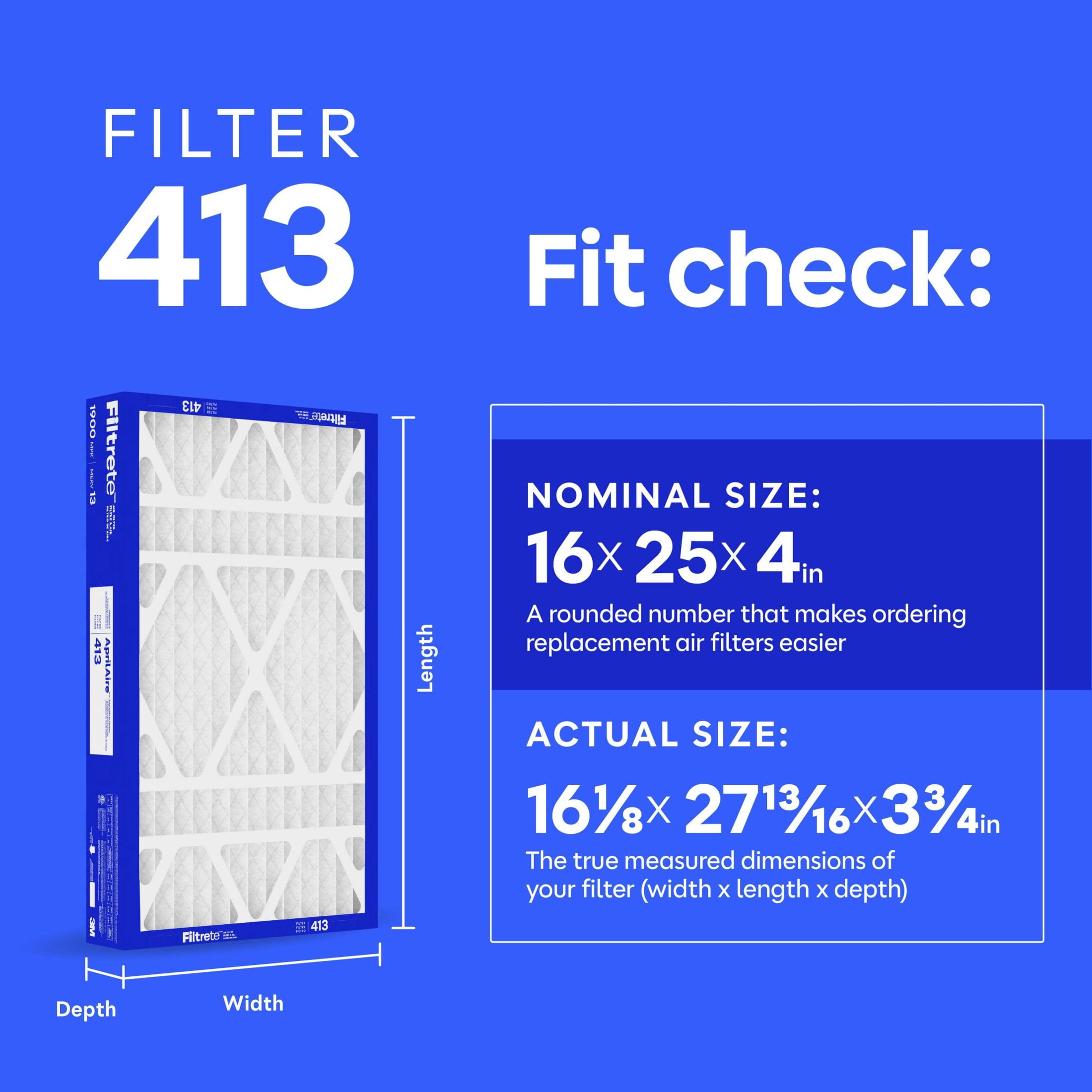 Filtrete Air Filter, MPR 1900 MERV 13, Fits Systems Using AprilAire 413 Filters, 2 Pack