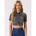 thumbnail image 4 of DARING DIVA Women's Short Sleeves Crop Button Down Denim Jacket XL Dark Gray, 4 of 6