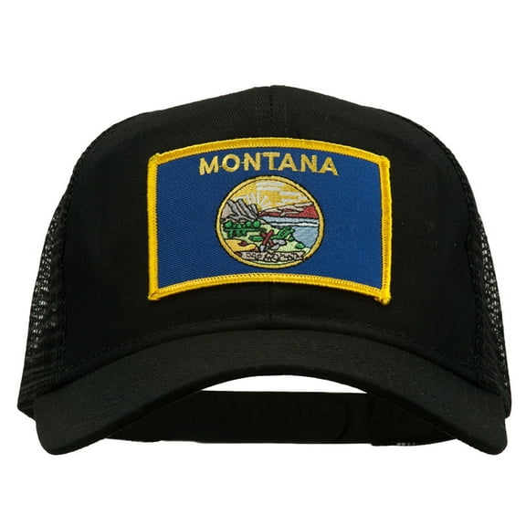 Montana State Flag Patched Mesh Cap - Black OSFM