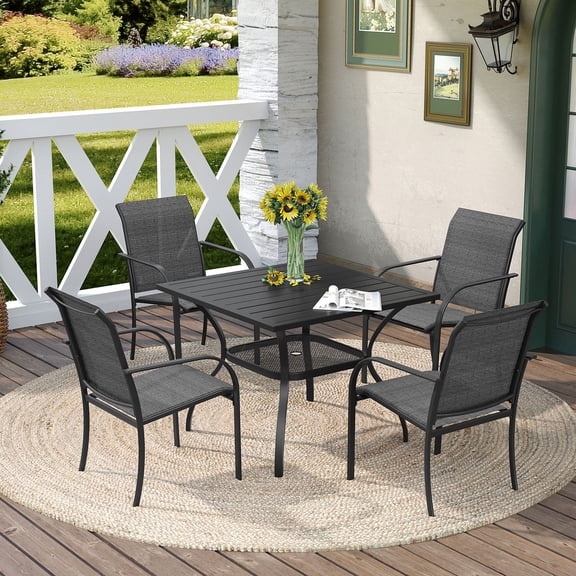 Vicllax Outdoor Patio Dining Set for 4 Metal Modern Style for Lawn 37.8"Lx37.8"Wx28.7"H (5 Pcs)