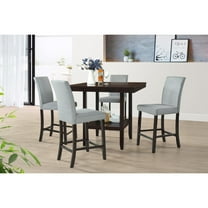 Home Design Macon 5-Piece Counter Height Dining Set, Square table with lower shelf, Cushioned chairs, Easy assembly, Gray/Cappuccino