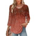 thumbnail image 2 of BangWanChi Women's New 3/4 Sleeve Round Neck Cover Casual Pleated Tunic Top Curved Hem Printed Fashion Tops, 2 of 6