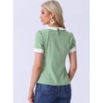 thumbnail image 4 of DARING DIVA Women's Contrast Peter Pan Collar Polka Dots Tops S Dusty Green, 4 of 6