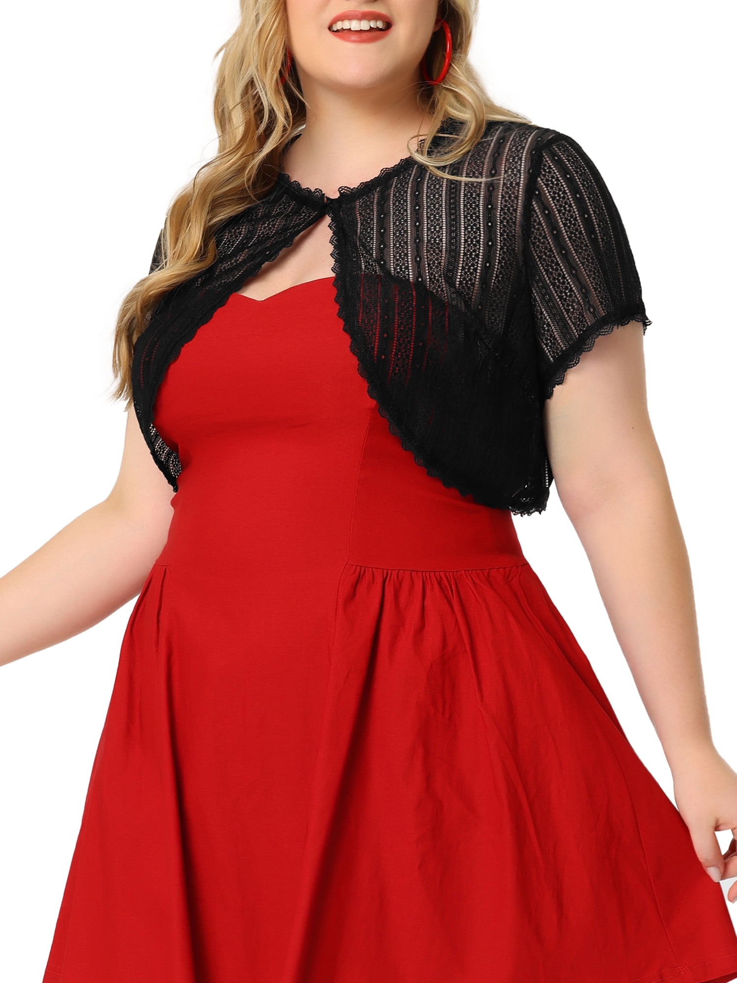 DARING DIVA Plus Size Lace Shrugs Sheer Short Sleeve Bolero Tops 1X Black