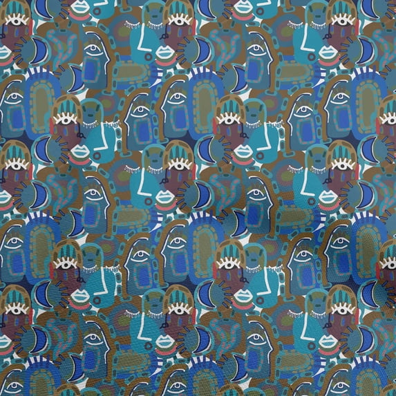 oneOone Cotton Cambric Medium Blue Fabric Abstracts Craft Projects Decor Fabric Printed By The Yard 56 Inch Wide