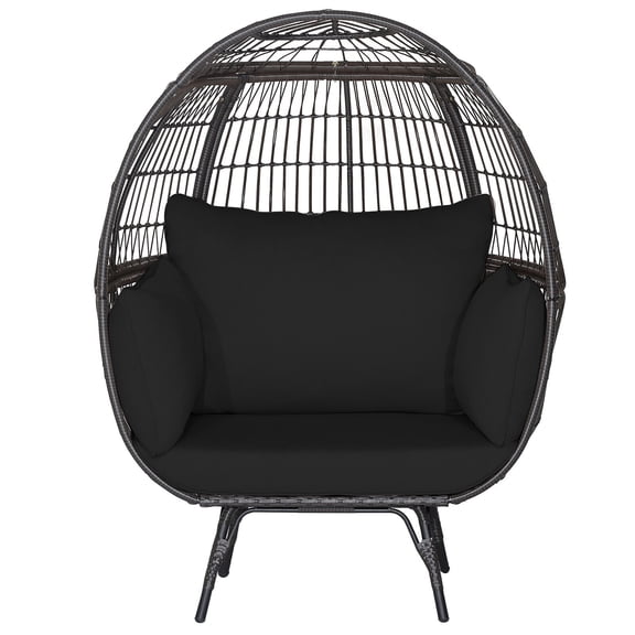 Gymax Patio Rattan Wicker Lounge Chair Oversized Outdoor Metal Frame Egg Chair w/ 4 Cushions