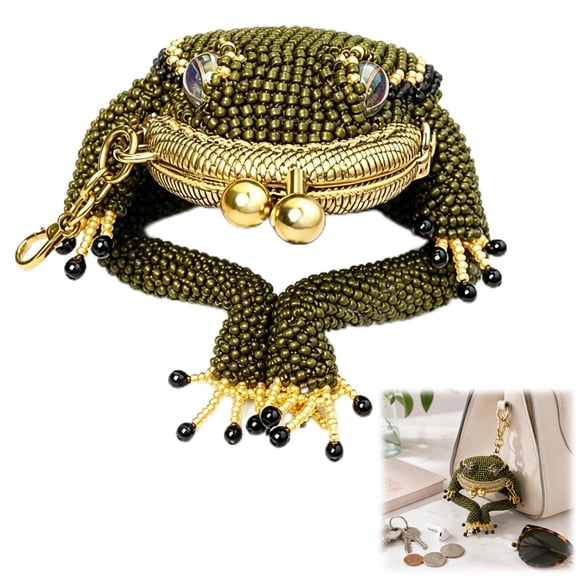 Charming Frog Coin Purse Beaded Kiss Lock Mini Pouch Keychain Bag Charm for Coins Earbuds Small Accessories