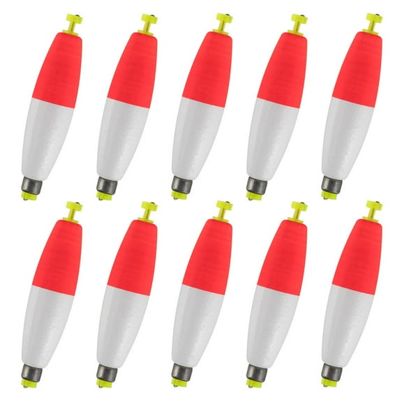 Dr.Fish 10 Pack Cigar Fishing Bobbers Weighted Bobbers Snap-On Spring Floats EVA Foam Fly Freshwater Boat Fishing for Bass Trout Panfish Bluegill 2.2" Red/White