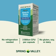 Spring Valley Sleep and Stress Probiotic Dietary Supplement Delayed-Release Vegetarian Capsules, 30 Count