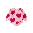 thumbnail image 2 of Musuos Baby Girls Fuzzy Rompers 3 6 12 18 24M Infant Long Sleeve Heart Print Round Neck Bodysuit Jumpsuits for Winter, 2 of 9