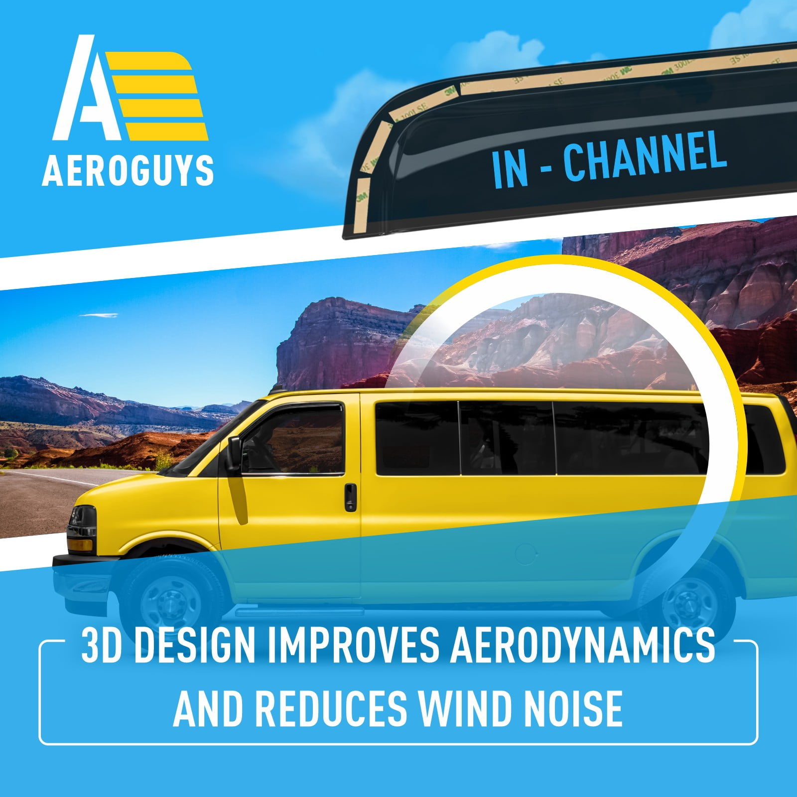 AEROGUYS In-Channel Window Deflectors Extra Durable Window Visors Rain Guards Fit for Chevrolet (Chevy) 1996-2026 Express Van, Sun Visors, Wind Vent Visors, Car Accessories - 2pcs. AG0420
