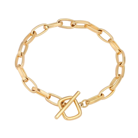 CANEVINKA Personalized Paperclip Oval Link Chain Toggle Clasp Bracelet for Women Dainty Handmade 18k Gold Plated Bracelets Charm Jewelry Gift for Her
