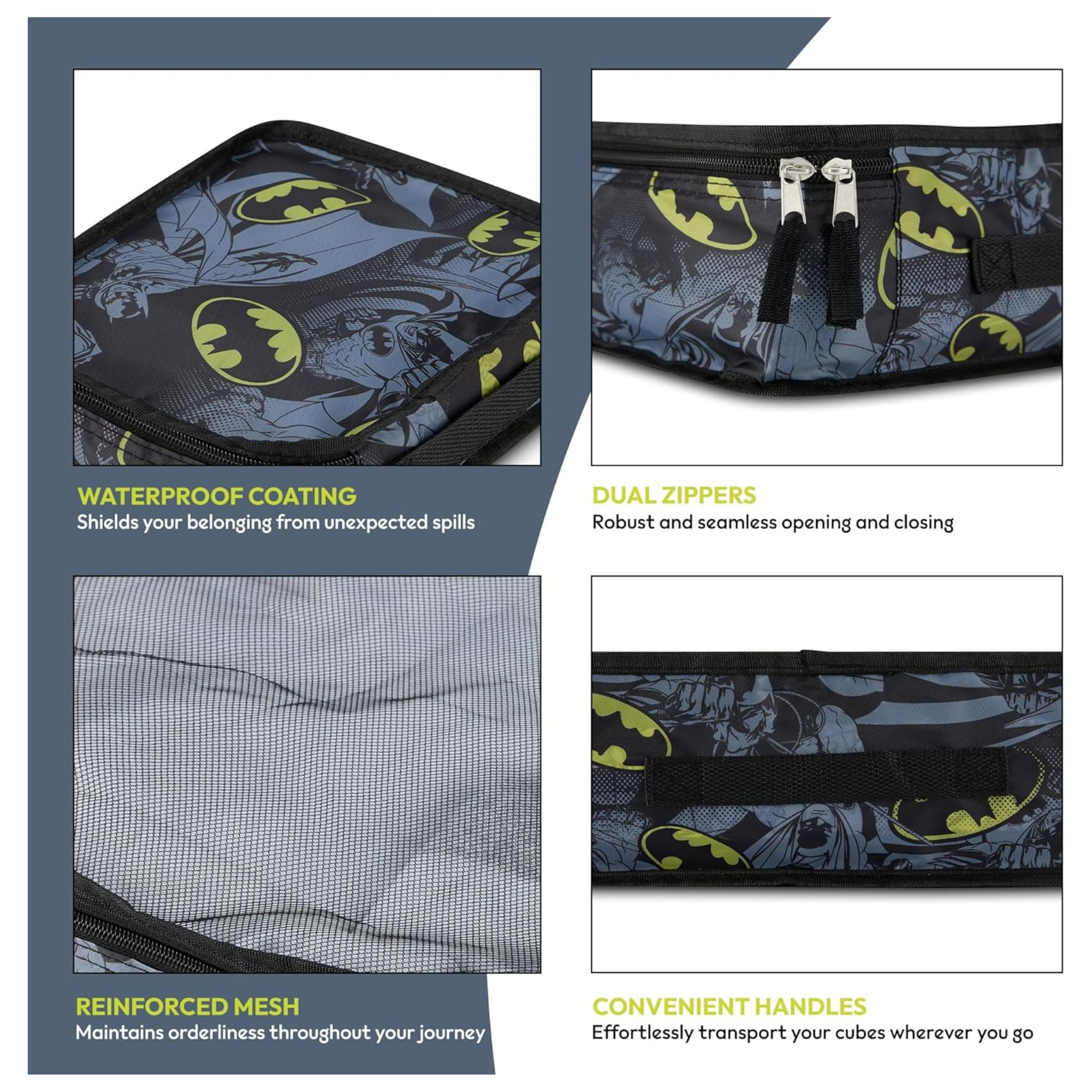 DC Comics Batman Men’s Packing Cubes, 5 Piece Cube Set Suitcase Travel Organizer for Kids and Adult Black