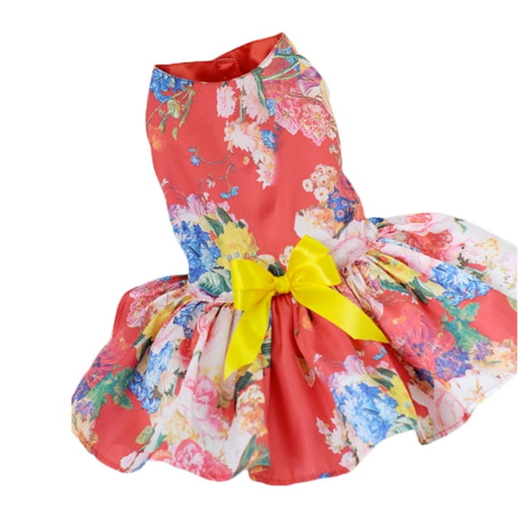 Pet Dress Stripe Printing - Waist Belt Soft Comfortable - Silky Surface Dress-up - Breathable - Summer Princess Dresses for Outdoor