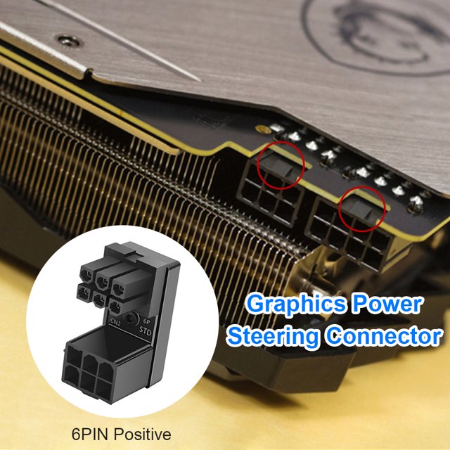 Adaptador De Tarjeta Gráfica Adaptador de corriente ATX de 6 pines hembra a 6 pines macho de 180 grados para GPU de escritorio (A)