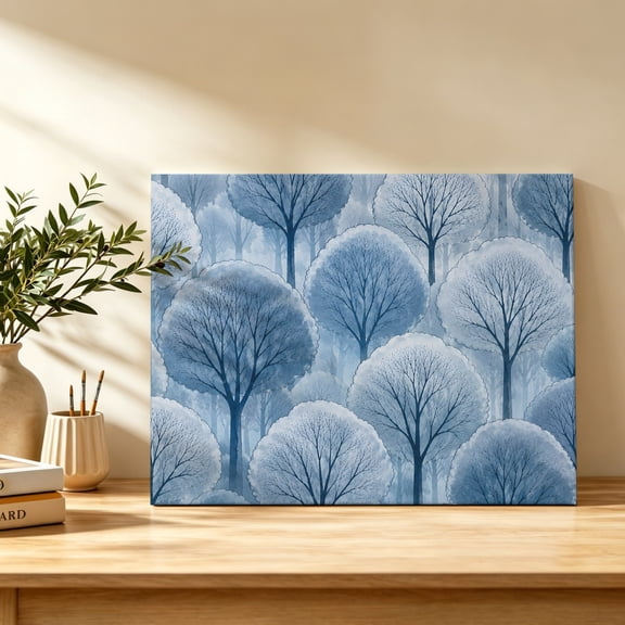 Snowy Trees Canvas Wall Art, Winter White Gray Botanical Forest Branches Rustic Wall Art Prints Artwork Framed Canvas Ready to Hang Art Pictures for Bathroom, Dressing Table, Entryway 12" x 8"