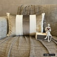 thumbnail image 6 of Beige 12"x16" (30x40 cm) Lumbar Pillow Cover, Velvet & Linen Patchwork Oblong Pillow, Striped Pattern Modern Style - Swathe Beige, 6 of 10
