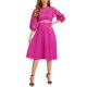 thumbnail image 2 of INSPIRE CHIC Vestido de Mujer Floral de Encaje Transparente con Mangas 3/4, Cinturón, Panel A-Line, Vestido Plisado S Color Rosa Fucsia, 2 of 6