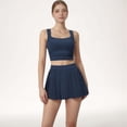 thumbnail image 2 of Women's High Waist Pleated Skirt with Built-In Shorts and Stretch Waistband - Large, Navy, 2 of 6