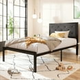 thumbnail image 2 of Allewie Twin Size Metal Platform Bed Frame with Tufted Diamond Stitched Fabric Headboard, Dark Grey, 2 of 7