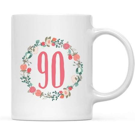 

CTDream 11oz. Milestone Birthday Coffee Mug Gift 90 Coral Floral Wreath Graphic 1-Pack 90th Birthday Unique Girl Woman Wife Gift Ideas for Her