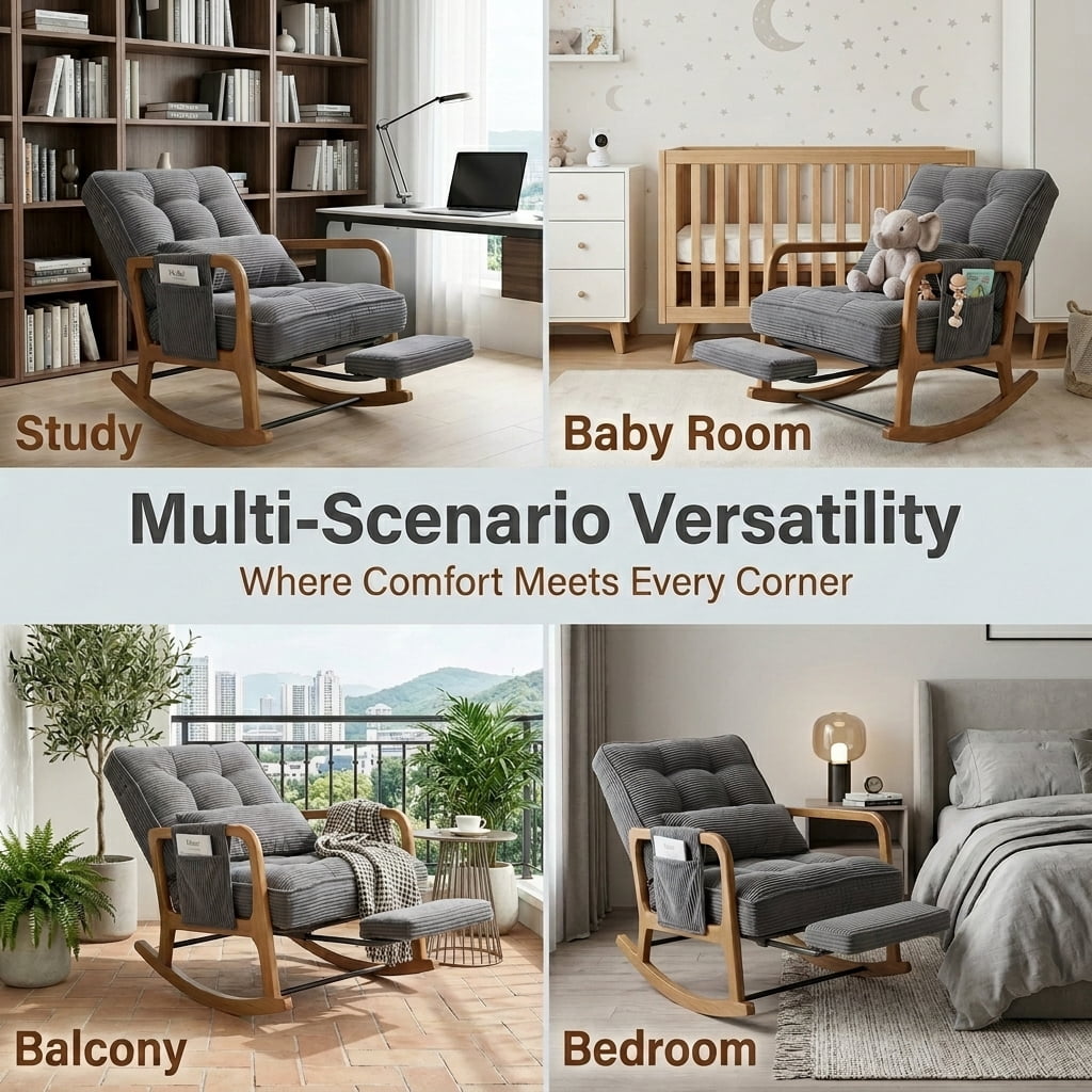 MOONMISS Rocking Chair with Footrest,Rocker Nursery Chair with Side Pocket,Glider Rocker,Accent Reading Chair for Living Room,Dark Gray