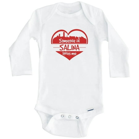 

Someone in Salina Loves Me Salina Kansas Skyline Heart One Piece Baby Bodysuit (Long Sleeve) 3-6 Months White