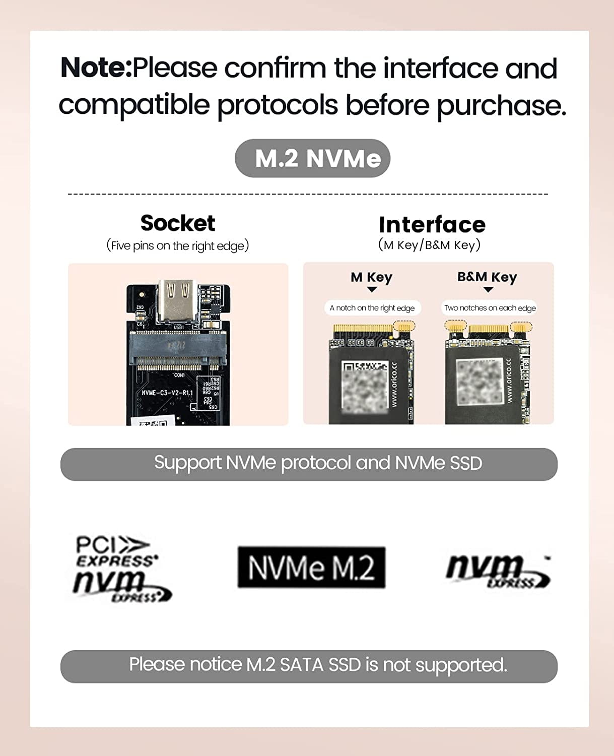 ORICO M.2 NVME SSD Enclosure 40Gbps PCIe3.0x4 USB Type-C Aluminum Adapter, NVME 2280 M-Key(B+M Key) External Solid State Drive Case,Compatible with Thunderbolt 3/4 USB3.2/3.1/Type C-Golden(No Drive)