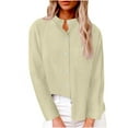 thumbnail image 2 of Cavosen Women's Work Tops for Office Long Sleeve Button down Shirts Stand Neck Solid Color Blouse Dressy Flowy Loose Fit Tees Business Suit Cardigan Tops with Pocket Beige S, 2 of 5