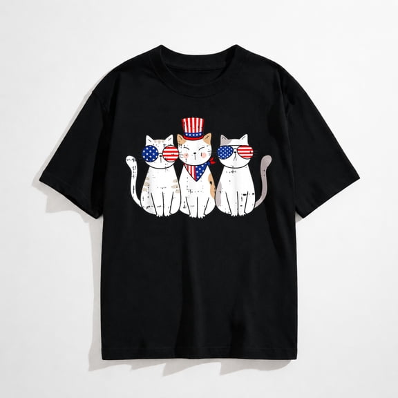 4th of July Shirts Cat Kitten Men Women KidsPatriotic Cat 4th Of July Funny Kitten Cat Lover Pet Owner T-Shirt