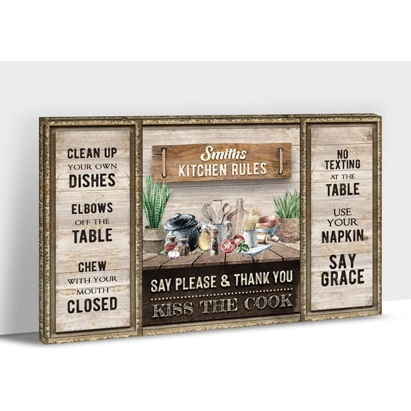 Kitchen Canvas Wall Art - Rustic Kitchen Pictures for Wall Decor, Farmhouse Kitchen Scene Pictures For Kitchen, Name Customized Kitchen Art Picture Framed Canvas Print For Dining Room 12x18