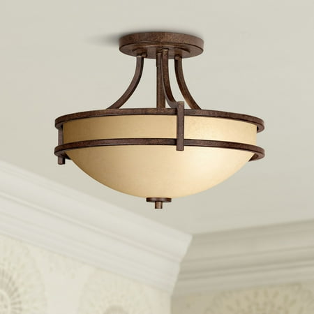 

Franklin Iron Works Rustic Farmhouse Ceiling Light Semi Flush Mount Fixture Bronze 18 Wide Cream Scavo Glass Bowl Bedroom Kitchen