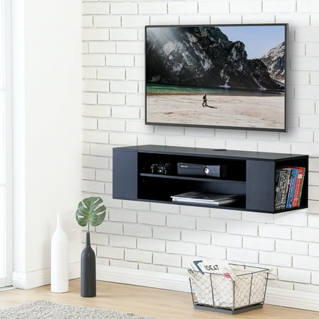 FITUEYES Wall Mounted Console Entertainment Center Stand Media Storage Shelf Black