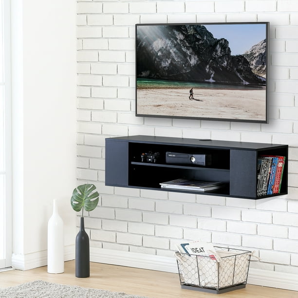 Fitueyes Wall Mounted Console Entertainment Center Stand Media Storage Shelf Black Ds210002wb Com - Tv Mounted On The Wall Entertainment Centers