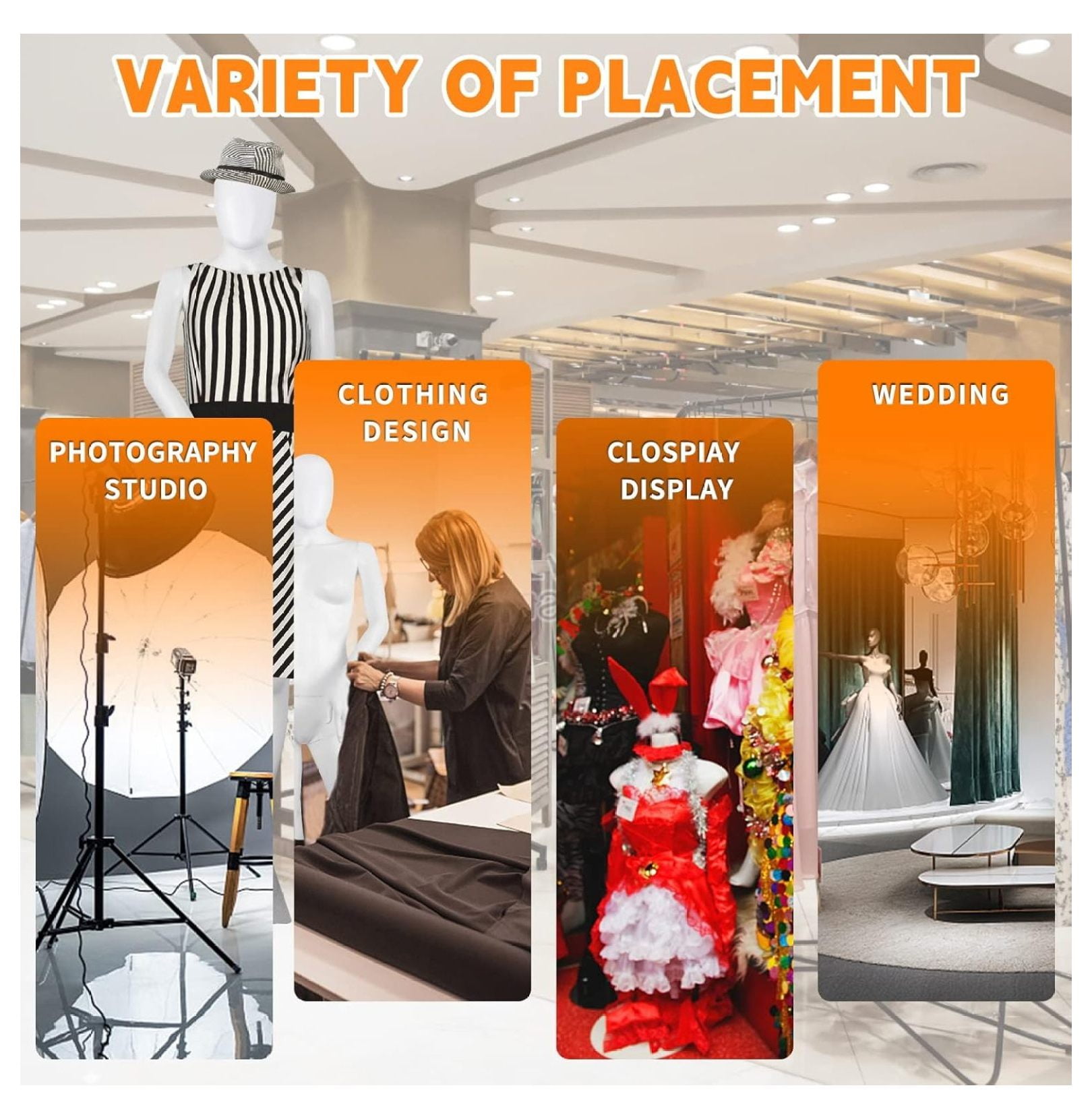 Female Mannequin Dress Form Manikin Body 69 Inches Adjustable Maniquins Dress Model Full Body Plastic Detachable Manequins Stand Metal Base Metal Connector